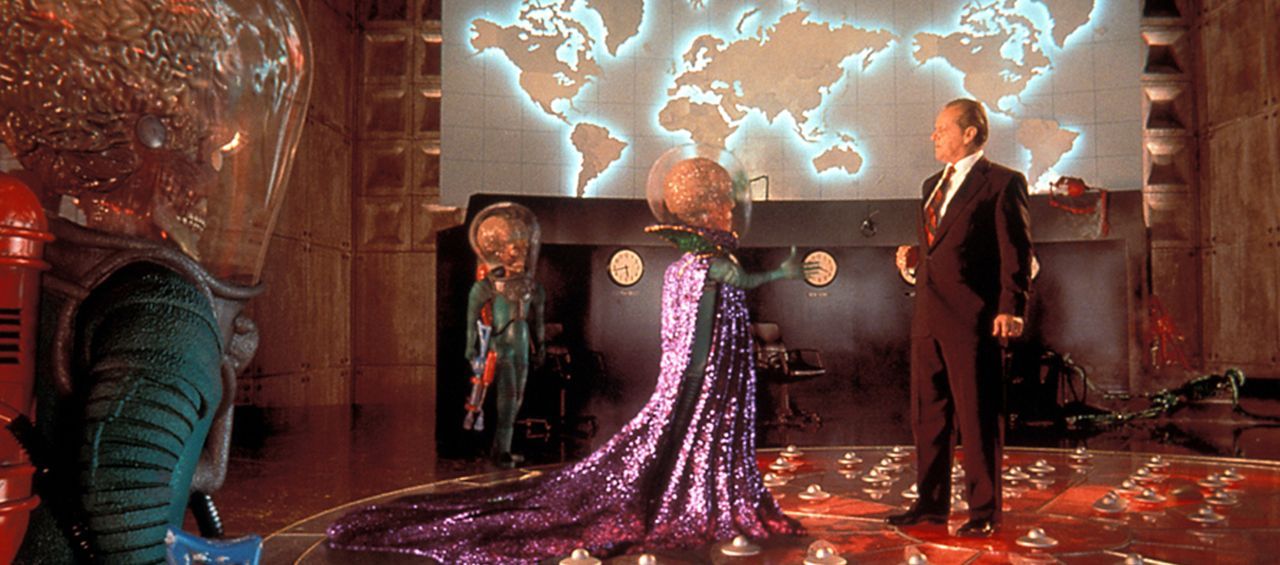 Präsident Dale (Jack Nicholson) vermasselt die diplomatische Kontaktaufnahme mit den Invasoren vom Mars. - Bildquelle: Warner Bros. Pictures