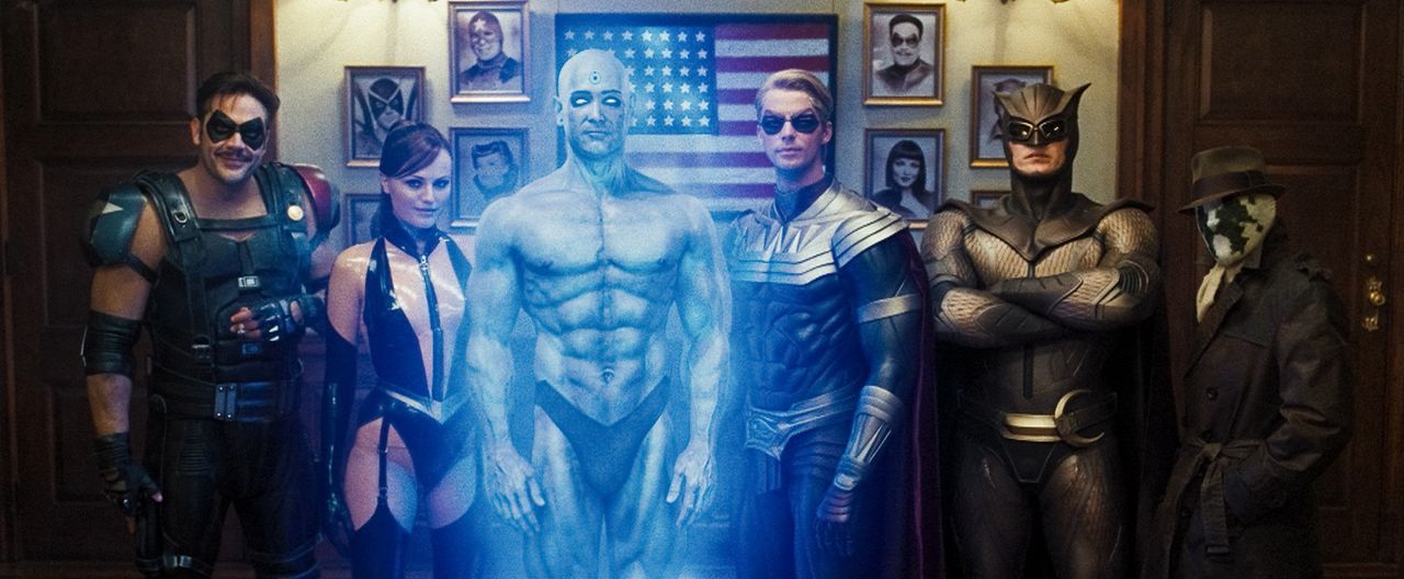 Wer wird die Wächter überwachen? (v.l.n.r.) die Superhelden und Watchmen The Comedian (Jeffrey Dean Morgan), Silk Spectre II (Malin Akerman), Dr.... - Bildquelle: Paramount Pictures