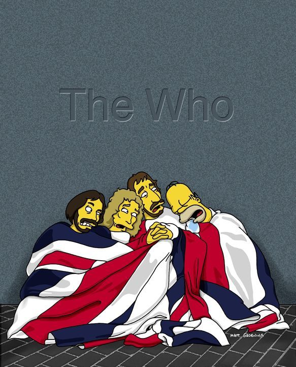 Völlig entnervt betrachtet die Rockgruppe "The Who" den schlafenden Homer (r.). - Bildquelle: TM + © 2000 Twentieth Century Fox Film Corporation. All Rights Reserved.