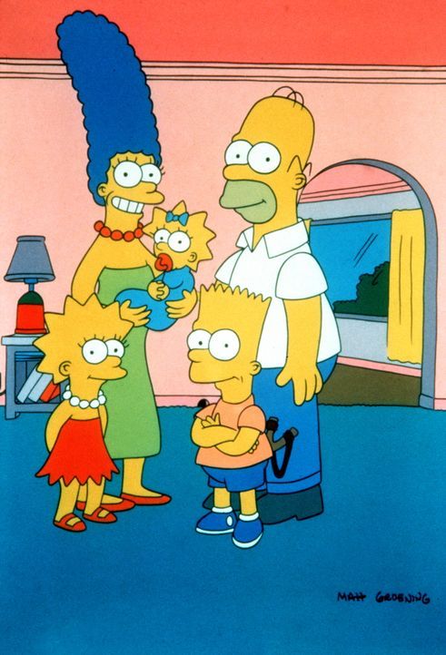 (1. Staffel) - Die Familie Simpson im trauten Heim: (v.l.n.r.) Lisa, Marge, Maggie, Bart und Homer. - Bildquelle: und TM Twentieth Century Fox Film Corporation - Alle Rechte vorbehalten