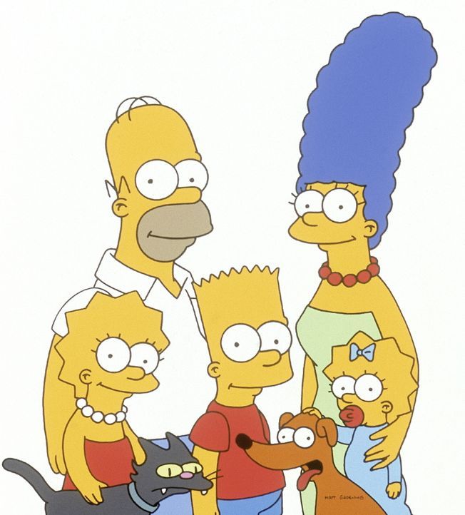 (12. Staffel) - Die Simpsons sind ein Herz und eine Seele: (v.l.n.r.) Lisa, Homer, Bart, Marge und Maggie mit Katze und Hund. - Bildquelle: © und TM Twentieth Century Fox Film Corporation - Alle Rechte vorbehalten