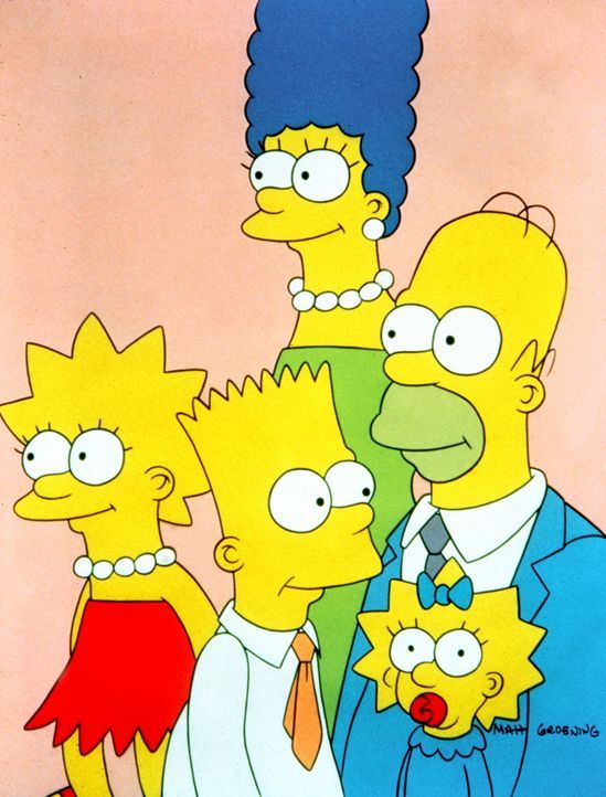 (1. Staffel) - Marge (M.) und Homer (r.) haben nicht immer nur Freude an ihren chaotischen Kindern Lisa (l.), Bart (2.v.l.) und Maggie (2.v.r.). - Bildquelle: und TM Twentieth Century Fox Film Corporation - Alle Rechte vorbehalten