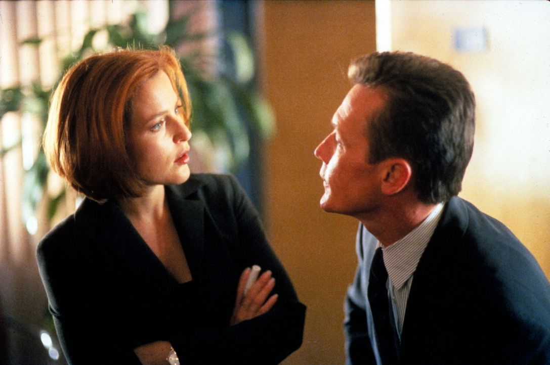 Scully (Gillian Anderson, l.) und Doggett (Robert Patrick, r.) untersuchen den Fall eines Jungen, der vor zehn Jahren entführt wurde und jetzt wiede... - Bildquelle: TM +   2000 Twentieth Century Fox Film Corporation. All Rights Reserved.