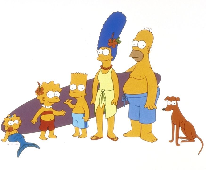 (11. Staffel) - Gemeinsam ist die Familie Simpson unschlagbar: Lisa (2.v.l.), Homer (2.v.r.), Bart (3.v.l.), Hund Knecht Ruprecht (r.) Marge (3.v.r.... - Bildquelle: und TM Twentieth Century Fox Film Corporation - Alle Rechte vorbehalten