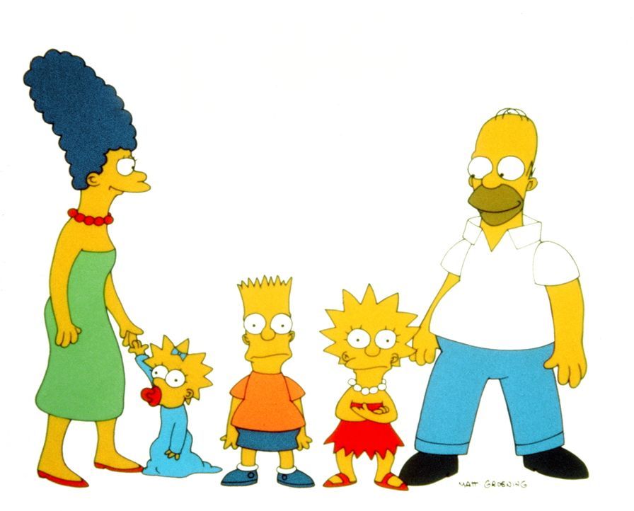 (1. Staffel) - Die Simpsons sind eine nicht alltägliche Familie: (v.l.n.r.) Marge, Maggie, Bart, Lisa und Homer. - Bildquelle: und TM Twentieth Century Fox Film Corporation - Alle Rechte vorbehalten