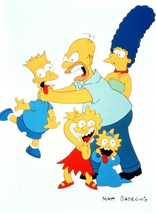 (1. Staffel) - Die Familie Simpson in Aktion: Bart (l.) hat wieder seinem Vater Homer (M.) den letzten Nerv geraubt. Marge (r.), Lisa (2.v.l.) und M... - Bildquelle: und TM Twentieth Century Fox Film Corporation - Alle Rechte vorbehalten