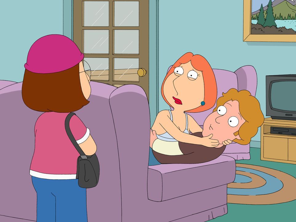 Meg (l.) ist entsetzt als sie ihre Mutter Lois (M.) zusammen mit ihrem Freund Anthony (r.) knutschend auf der Couch ertappt. - Bildquelle: 2007-2008 Twentieth Century Fox Film Corporation. All rights reserved.