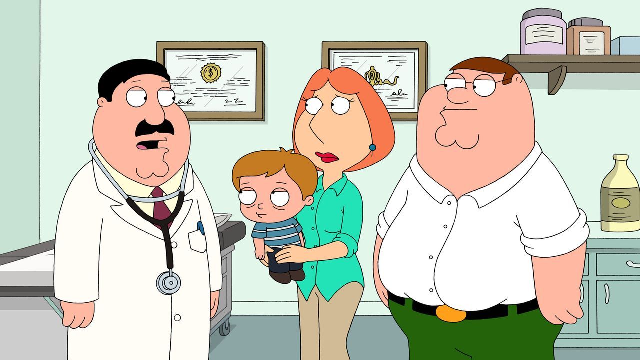 Als der kleine Scotty (2.v.l.) bei den Griffins ohnmächtig wird, bringen ihn Lois (2.v.r.) und Peter (l.) ins Krankenhaus. Dort erfahren sie Schreck... - Bildquelle: 2011 Twentieth Century Fox Film Corporation. All rights reserved.