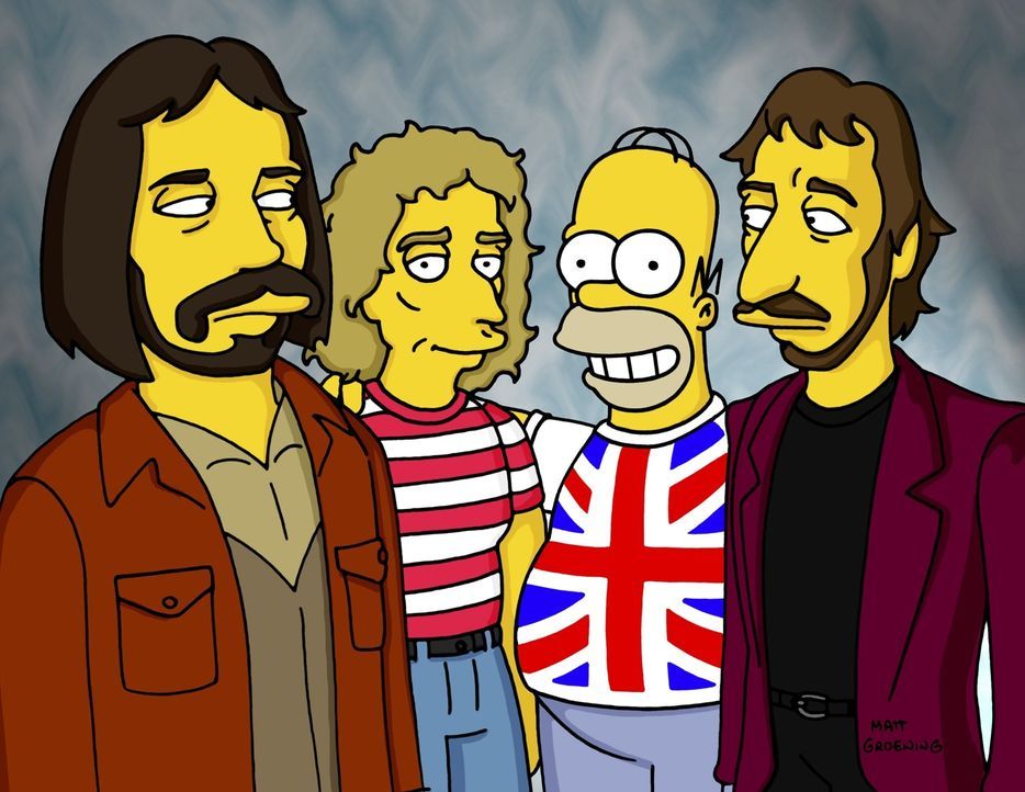 Als neuer Bürgermeister lädt Homer (2.v.r.) die Rockgruppe "The Who" ein. - Bildquelle: TM + © 2000 Twentieth Century Fox Film Corporation. All Rights Reserved.