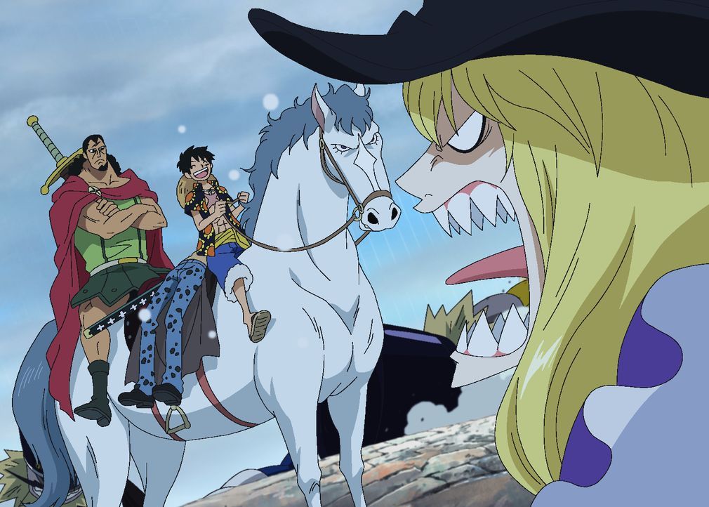 (v.l.n.r.) Kyros; Trafalgar D. Law; Ruffy; Cavendish - Bildquelle: Eiichiro Oda/Shueisha, Toei Animation