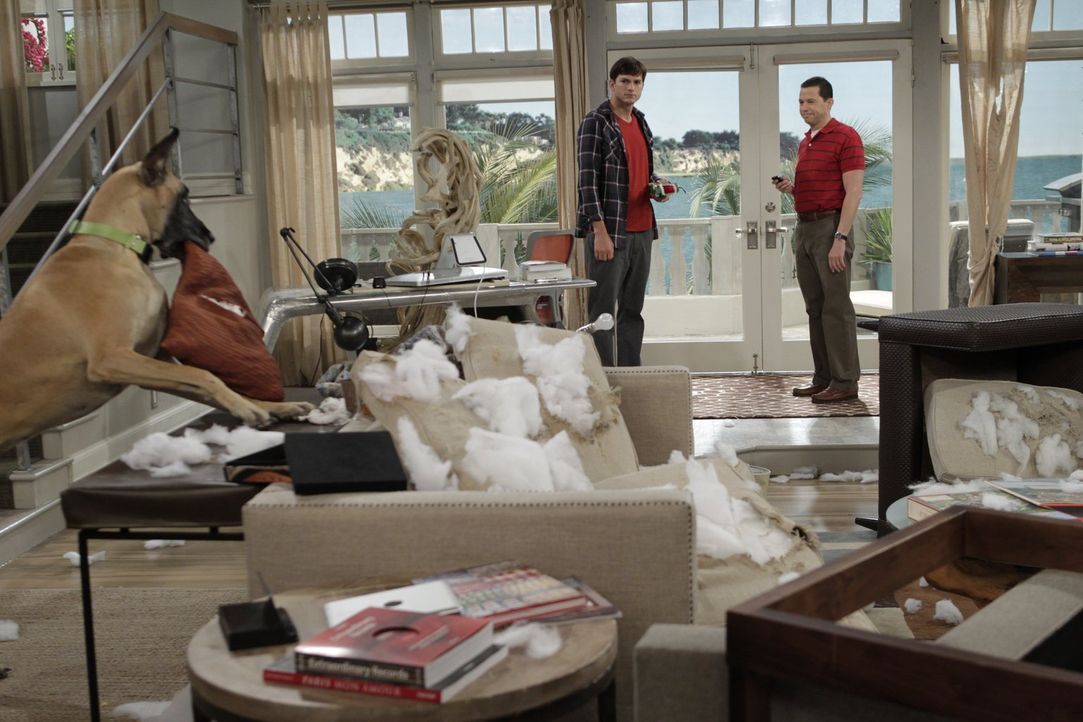 Was ist bloß bei Walden (Ashton Kutcher, l.) und Alan (Jon Cryer, r.) passiert? - Bildquelle: Warner Brothers Entertainment Inc.