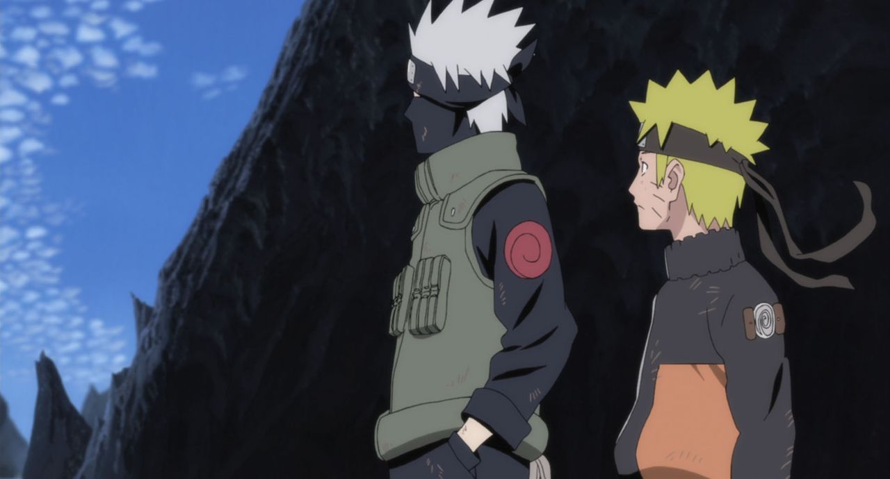Kakashi (l.) will sich Hiruko stellen, um sich so für das Dorf zu opfern. Doch Naruto (r.) kann das nicht akzeptieren und will nicht tatenlos zusehe... - Bildquelle: 2002 MASASHI KISHIMOTO /2007 Shippuden   NMP 2009