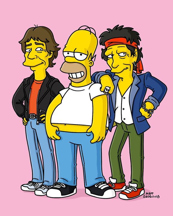 Homer (M.) fühlt sich sichtlich wohl zwischen den Rockstars Keith Richards (r.) und Mick Jagger (l.) ... - Bildquelle: © TWENTIETH CENTURY FOX FILM CORPORATION