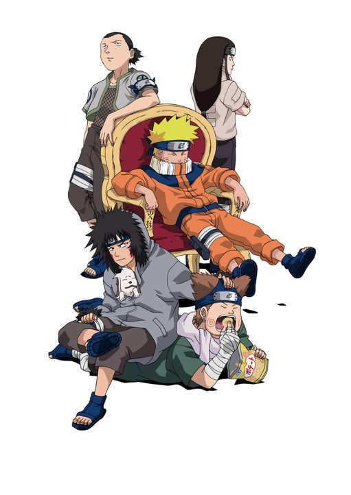 (v.l.n.r.) Shikamaru Nara; Kiba Inuzuka; Naruto Uzumaki; Chouji Akimichi; Neji Hyuuga - Bildquelle: 2002 MASASHI KISHIMOTO. ALL RIGHTS RESERVED.