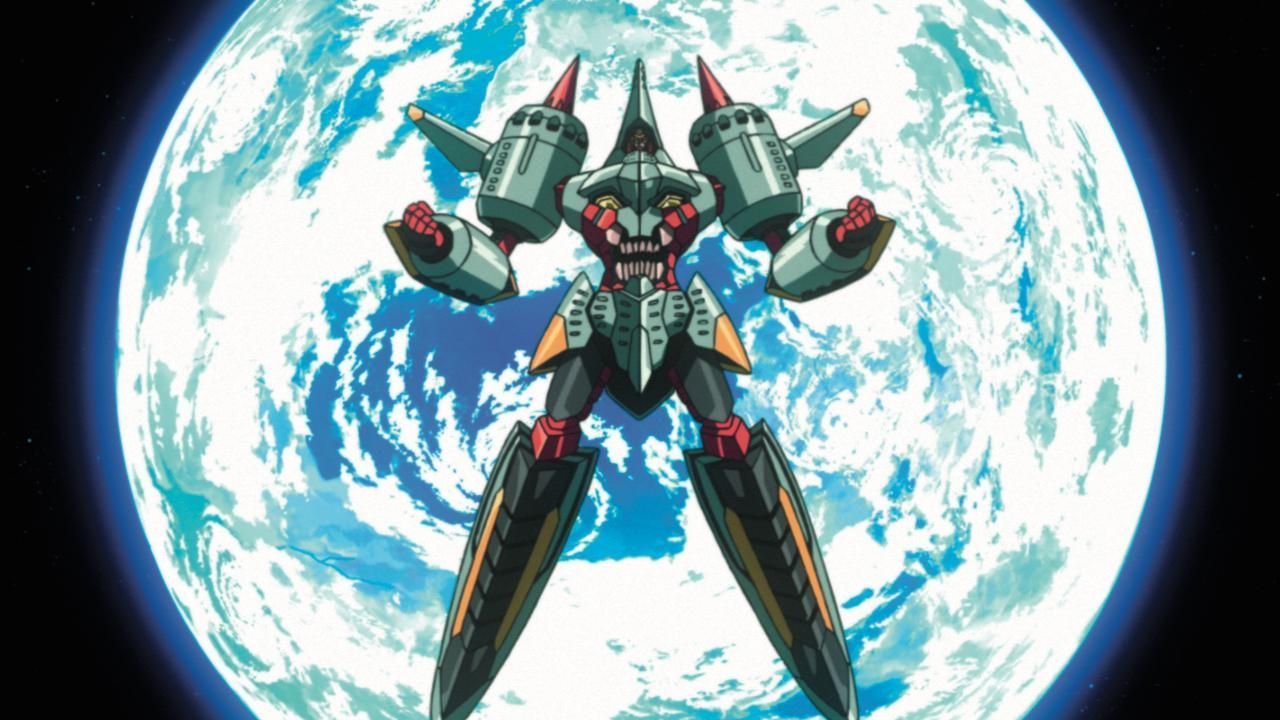 Simon gelingt es, mit Gurren Lagann eine Verschmelzung mit dem Raumschiff Ar... - Bildquelle: © Kazuki Nakashima, Hiroyuki Imaishi, Project GURREN LAGANN
