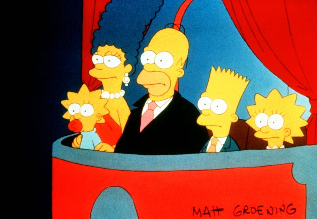 (1. Staffel) - Eine ungewöhnliche Situation: (v.l.n.r.) Maggie, Marge, Homer, Bart und Lisa besuchen die Oper. - Bildquelle: und TM Twentieth Century Fox Film Corporation - Alle Rechte vorbehalten