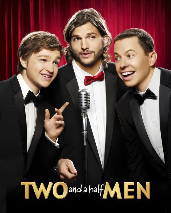 (9. Staffel) - Two and a Half Men: Walden Schmidt (Ashton Kutcher, M.), Alan (Jon Cryer, r.) und Jake Harper (August T. Jones, l.) ... - Bildquelle: Warner Brothers Entertainment Inc.