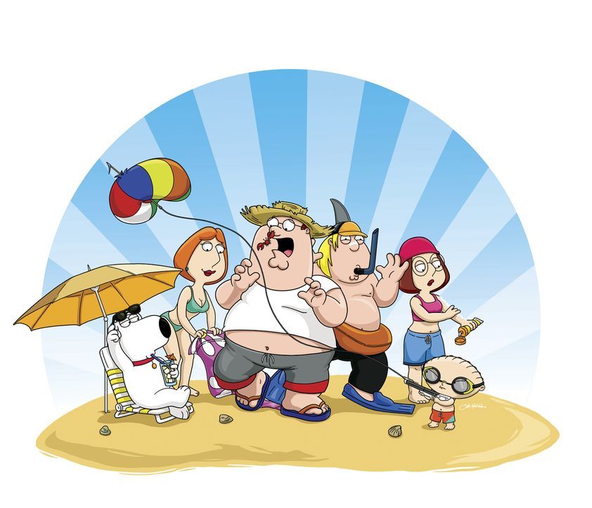 (8. Staffel) - Eine Mittelklasse-Familie: Chris (3.v.r.), Brian (l.), Peter (3.v.l.), Meg (2.v.r.), Stewie (r.) und Lois Griffin (2.v.l.) ... - Bildquelle: 2006-2007 Twentieth Century Fox Film Corporation. All rights reserved.