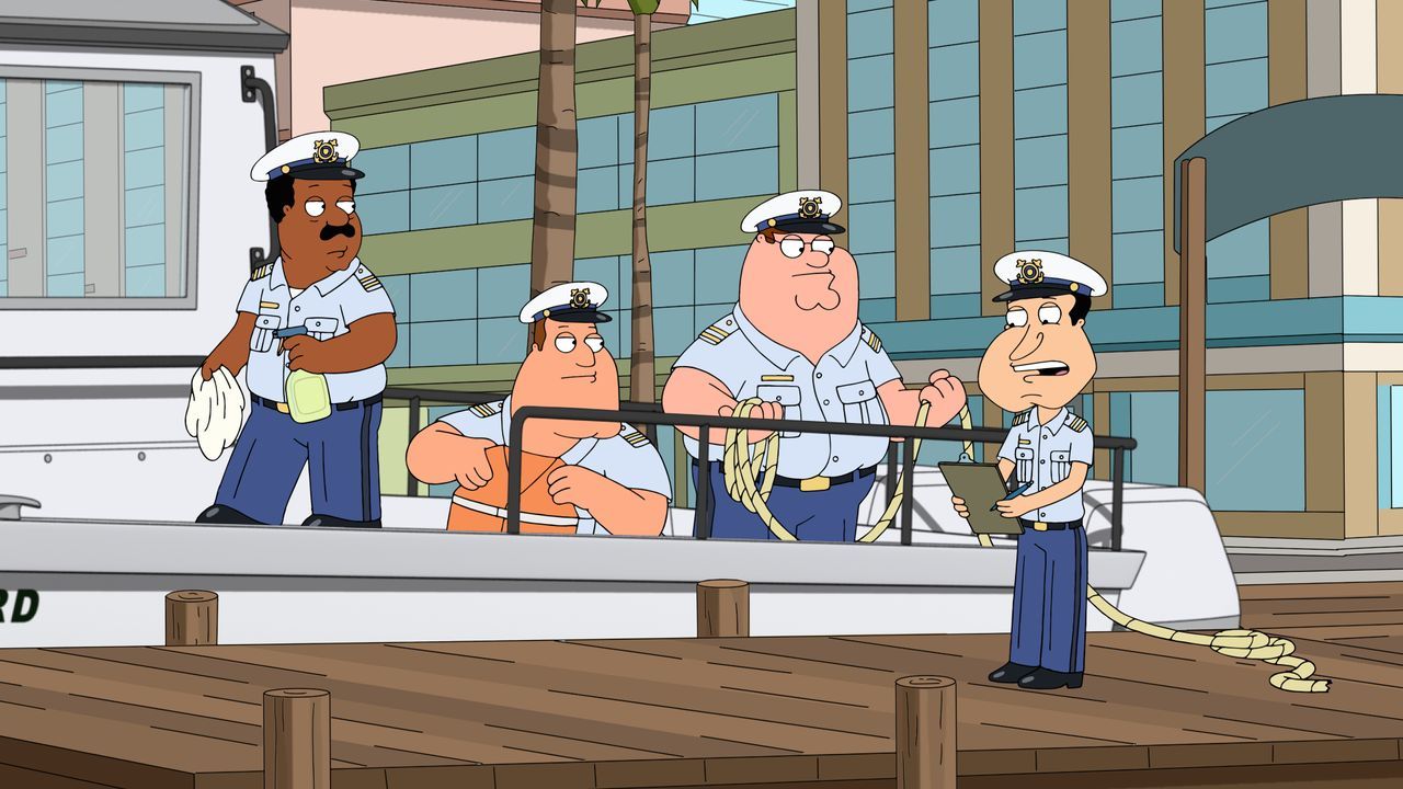 (v.l.n.r.) Cleveland Brown; Joe Swanson; Peter Griffin; Glen Quagmire - Bildquelle: 2018-2019 Fox and its related entities. All rights reserved.