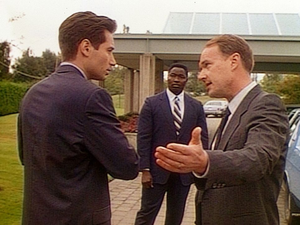 Mulder (David Duchovny, l.) stellt leider fest, dass sich außer ihm auch noch andere Agenten für den genialen Wissenschaftler Brad Wilczek interes... - Bildquelle: TM +   Twentieth Century Fox Film Corporation. All Rights Reserved.