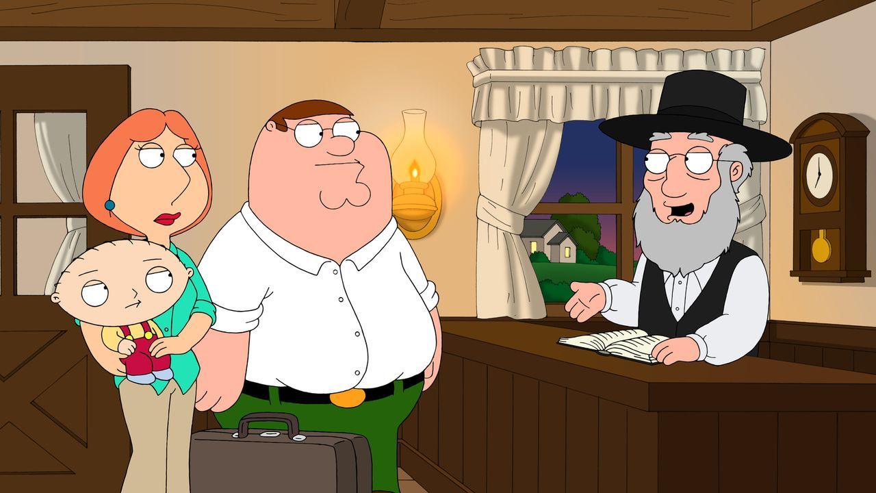 Als Lois (hinten l.), Peter (2.v.r.), Stewie (vorne l.) und der Rest der Familie in einem Amish-Dorf übernachten müssen, sorgen sie dort für Chaos .... - Bildquelle: 2011 Twentieth Century Fox Film Corporation. All rights reserved.