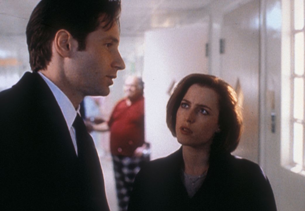 Mulder (David Duchovny, l.) und Scully (Gillian Anderson, r.) sollen in einer Nervenheilanstalt einen Verdächtigen verhören, dem mehrere Morde angel... - Bildquelle: TM +   2000 Twentieth Century Fox Film Corporation. All Rights Reserved.