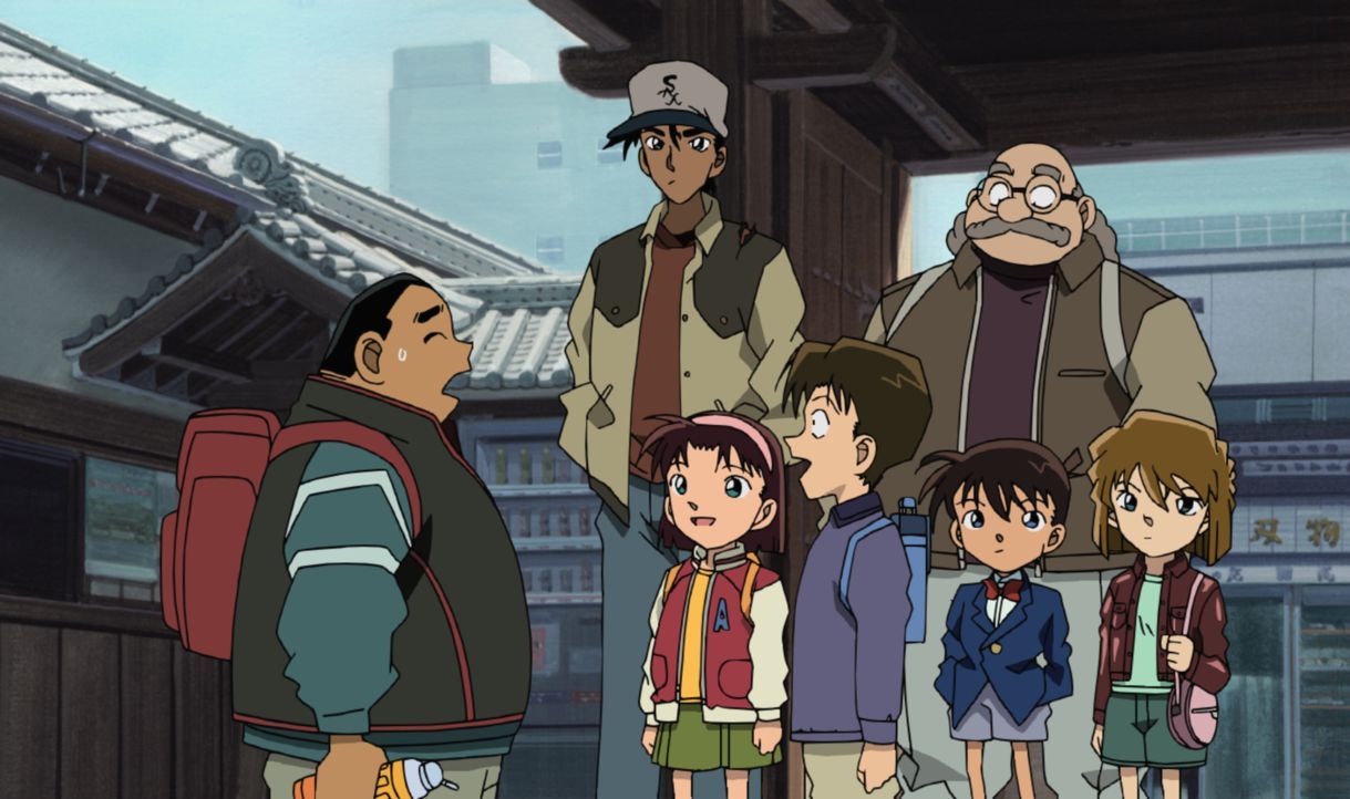 Eigentlich sollte Conan (unten 2.v.r.) in der alten Hauptstadt Kyoto einen acht Jahre zurückliegenden Diebstahl in einem Tempel aufklären, doch plöt... - Bildquelle: 2003 GOSHO AOYAMA / SHOGAKUKAN - YTV - NTV - ShoPro - TOHO - TMS All Rights Reserved.