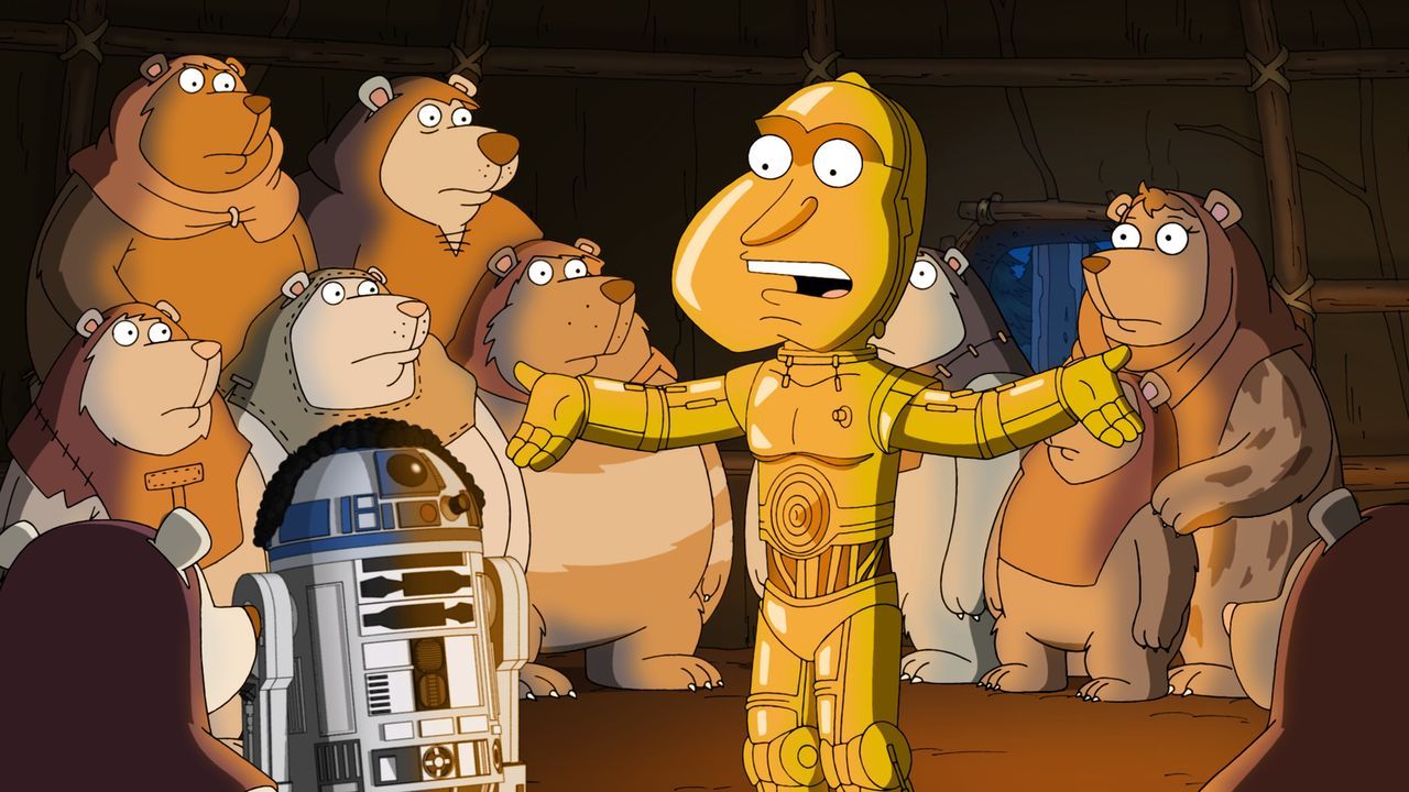 In Peters Geschichte müssen R2-D2 (Cleveland, vorne 2.v.l.) und C-3PO (Quagmire, vorne r.) Han Solo befreien ... - Bildquelle: 2011 Twentieth Century Fox Film Corporation. All rights reserved.