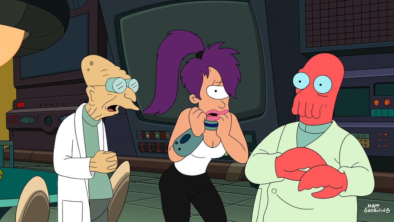 Das Temperament geht mit Leela (M.) durch. Professor Hubert (l.) und Zoidberg (r.) machen sich an die Bestrafung ... - Bildquelle: 2008 Twentieth Century Fox Film Corporation. All rights reserved.