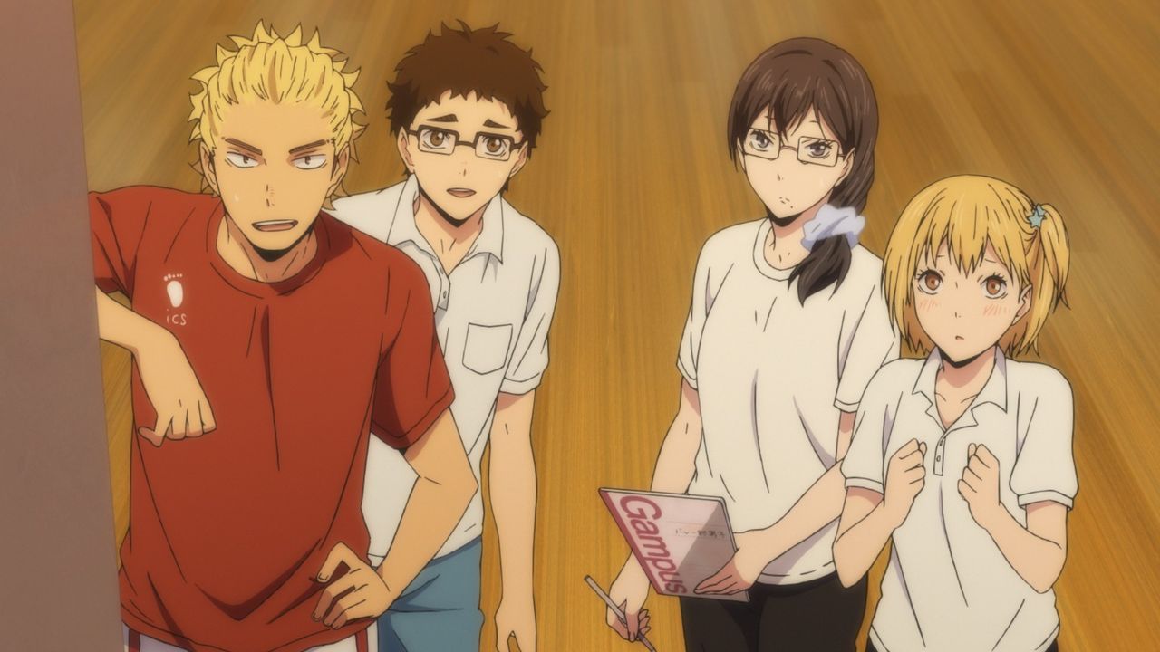 (v.l.n.r.) Keishin Ukai; Ittetsu Takeda; Kiyoko Shimizu; Hitoka Yachi - Bildquelle: H. Furudate / Shueisha, "HAIKYU!! 2nd Season" Project, MBS  All Rights Reserved.