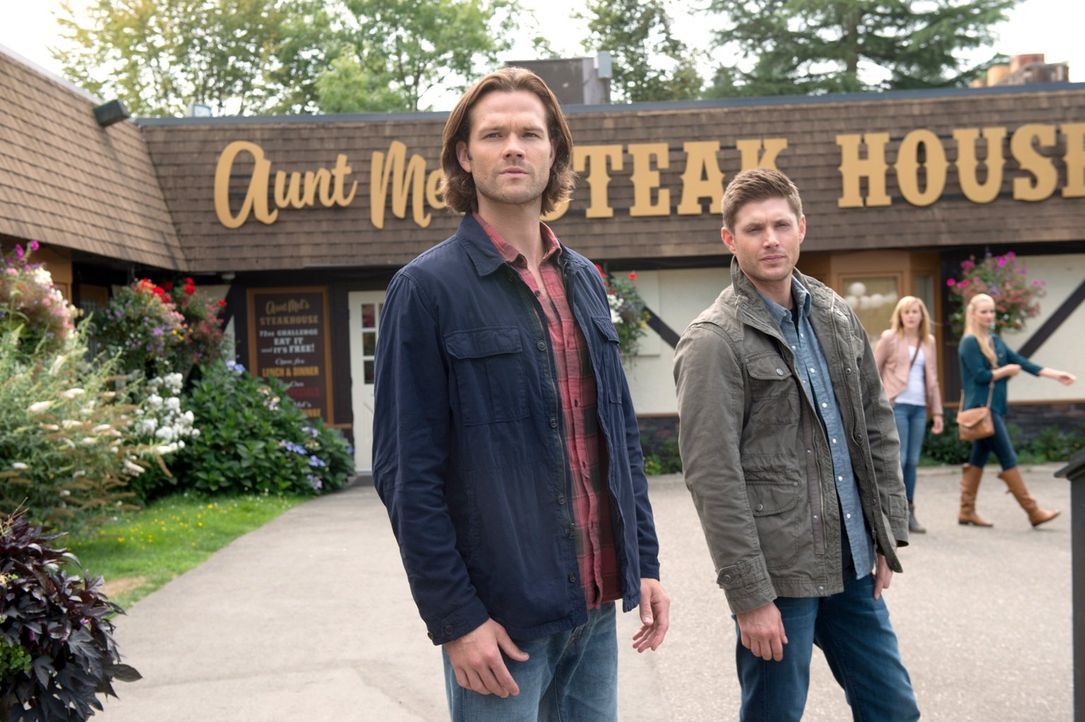 Eigentlich wollen Sam (Jared Padalecki, l.) und Dean (Jensen Ackles, r.) endlich mal wieder einen Fall lösen, doch auf dem Weg dorthin, beginnen sie... - Bildquelle: 2014 Warner Brothers