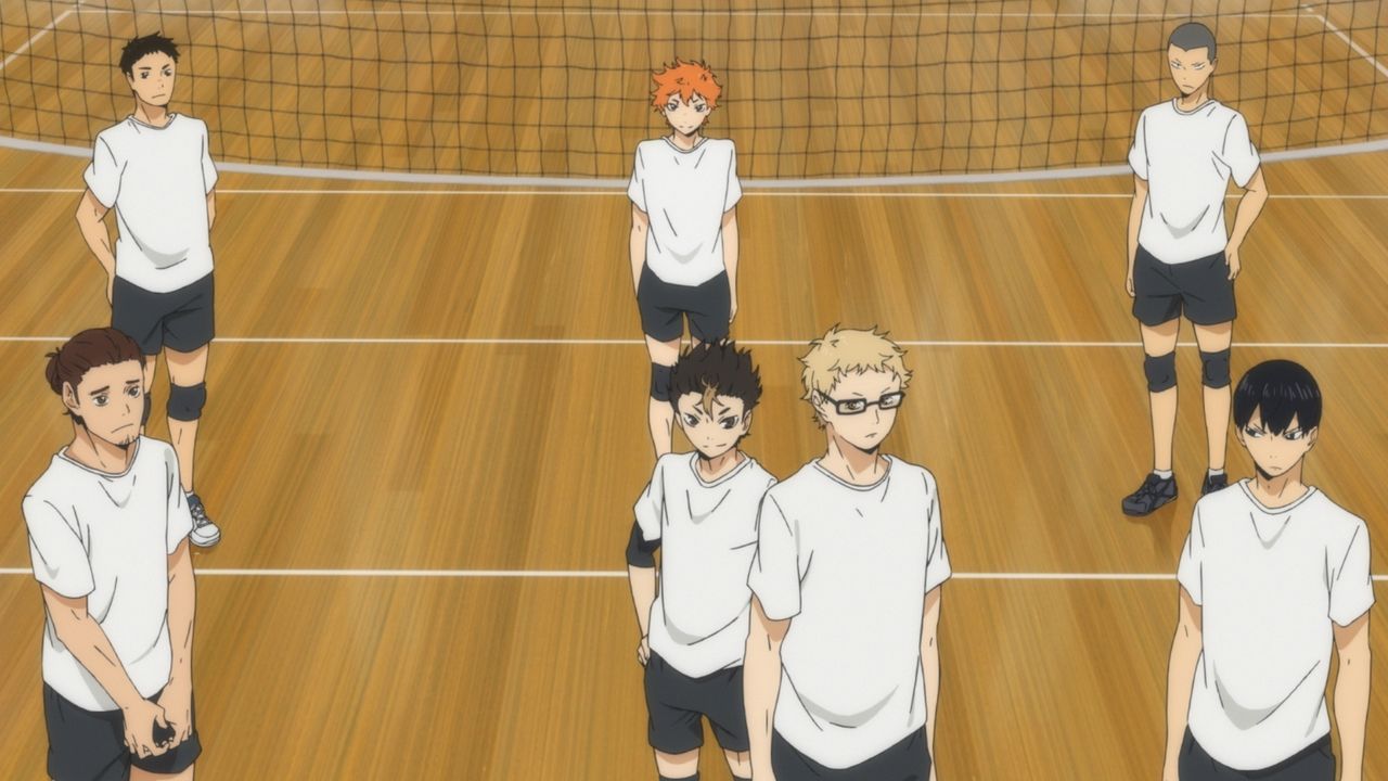 (oben v.l.n.r.) Daichi Sawamura; Shoyo Hinata; Ryunosuke Tanaka; (unten, v.l.n.r.) Tobio Kageyam; Kei Tsukishima; Yu Nishinoya; Asahi Azumane - Bildquelle: H.Furudate / Shueisha,"Haikyu!!?Project,MBS