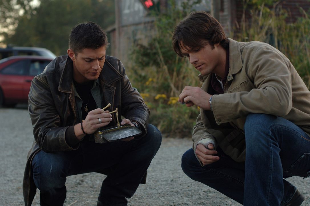 Merkwürdiger Fund: In einer Box entdecken Sam (Jared Padalecki, r.) und Dean (Jensen Ackles, l.) Knochen einer Katze und ein Foto ... - Bildquelle: Warner Bros. Television