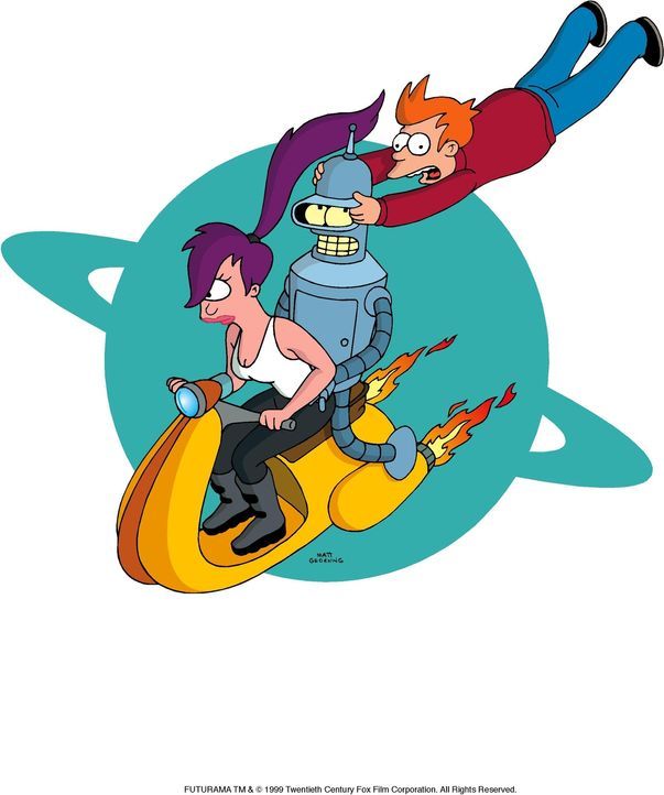 (4. Staffel) - (v.l.n.r.) Leela, Bender und Fry starten in den Weltraum, um ihn zu erkunden. - Bildquelle: und TM Twenthieth Century Fox Film Corporation - Alle Rechte vorbehalten