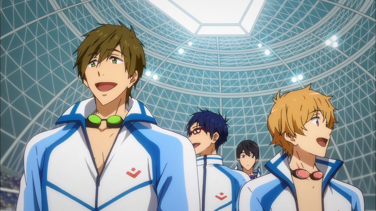 (v.l.n.r.) Makoto Tachibana; Rei Ryugazaki; Haruka Nanase; Nagisa Hazuki - Bildquelle: 2017 Ohji Kouji/Kyoto Animation/Iwatobi High School Swimming Club TM the Promise Production Committee