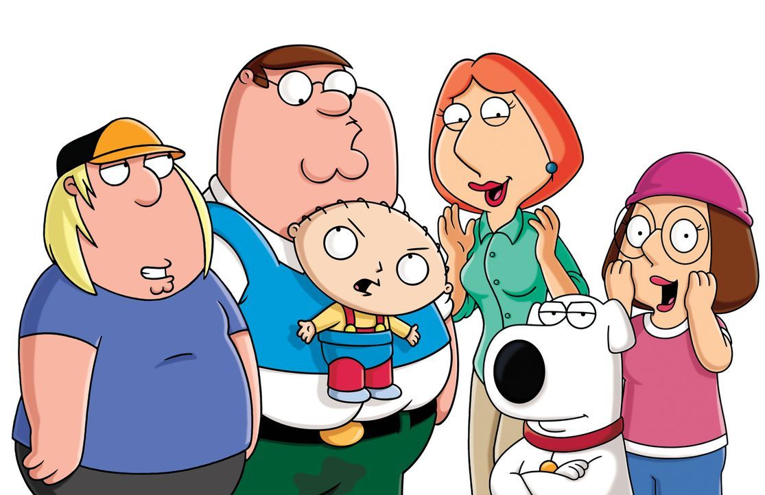 (13. Staffel) - Familie Griffins - eine ganz spezielle Familie: Chris (l.), Peter (2.v.l.), Lois (3.v.r.), Meg (2r.), Brian (2.v.r.) und Stewie (3.v... - Bildquelle: 2014 Twentieth Century Fox Film Corporation. All rights reserved.