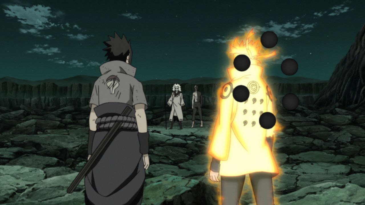 (v.l.n.r.) Sasuke; Madara; Obito; Naruto - Bildquelle: 2002 MASASHI KISHIMOTO / 2007 SHIPPUDEN