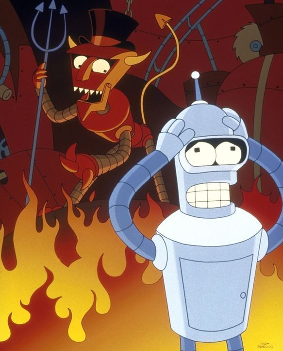 Prompt landet Bender (r.) in der Hölle, und Fry und Leela müssen ihn befreien ... - Bildquelle: und TM Twenthieth Century Fox Film Corporation - Alle Rechte vorbehalten