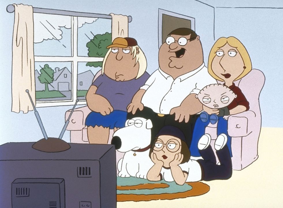 (1. Staffel) - (v.l.n.r.) Die Mittelklasse-Familie: Chris, Brian, Peter, Meg, Stewie und Lois Griffin sind eine fernsehbesessene Familie. - Bildquelle: TM +   2000 Twentieth Century Fox Film Corporation. All Rights Reserved.