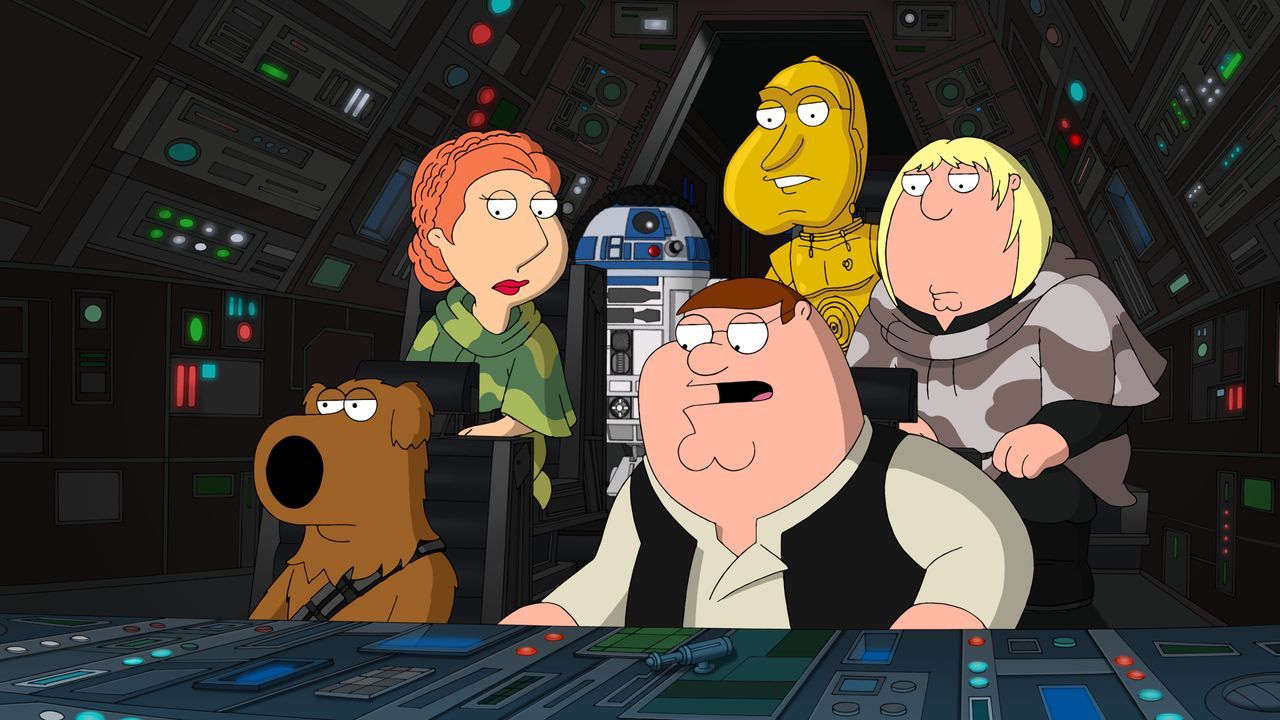 (v.l.n.r.) Brian Griffin; Lois Griffin; Peter Griffin; Cleveland Quagmire; Chris Griffin - Bildquelle: © 2011 FOX BROADCASTING