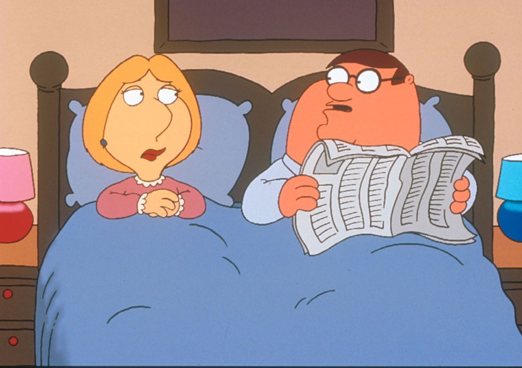(2. Staffel) - Muss sich Lois (l.) jetzt Sorgen machen? Ihr Mann Peter (r.) liest im Bett ... - Bildquelle: TM +   1998 Twentieth Century Fox Film Corp. All Rights Reserved.