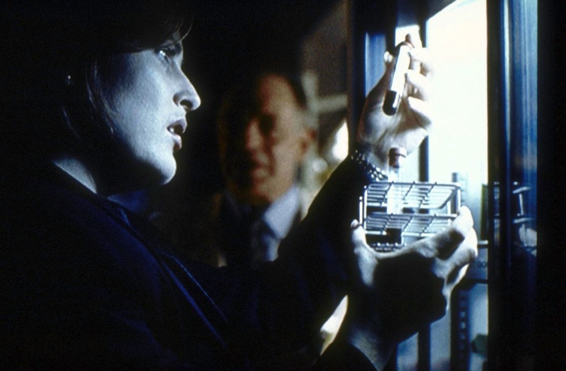 Scully (Gillian Anderson, l.) will die Blutproben von Direktor Skinner untersuchen. - Bildquelle: TM +   2000 Twentieth Century Fox Film Corporation. All Rights Reserved.
