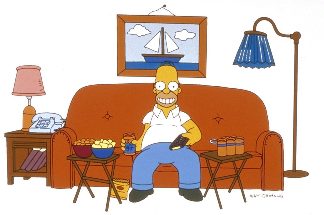 (10. Staffel) - Homer Simpson bei seiner Lieblingsbeschäftigung: fernsehen. - Bildquelle: und TM Twentieth Century Fox Film Corporation - Alle Rechte vorbehalten